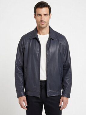 Mens Calfskin soft leather navy jacket by Remy, Size 44. Excellent condition.